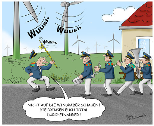 Im Takt - Cartoon von  Klaudius Zukowski zum Thema Windenergie - Lust auf Kunst - Bad Driburg - Dringenberg