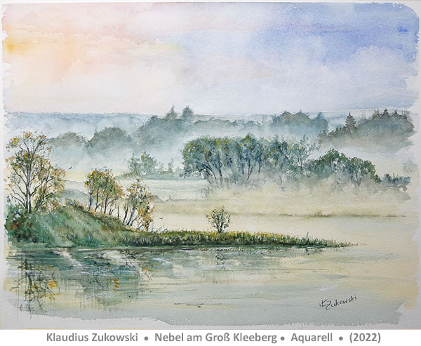 Nebel über einem See am Groß Kleeberg (Aquarell)